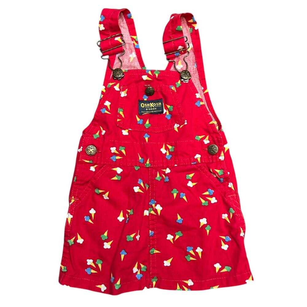 Vtg 90s OshKosh B’gosh Vestbak Red Ice Cream Overall Dress Toddler 18 Months